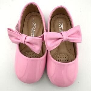 Merence Eternal Classic Pink Faux Patent Bow Straps Mary Janes Flats Toddler 6.5